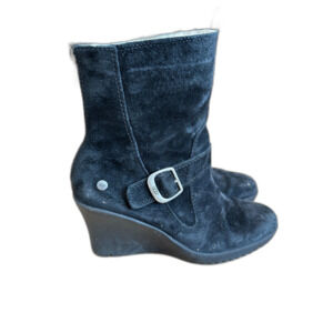 UGG Gissella Suede Wedge Ankle Boot Shearling Black Size 8